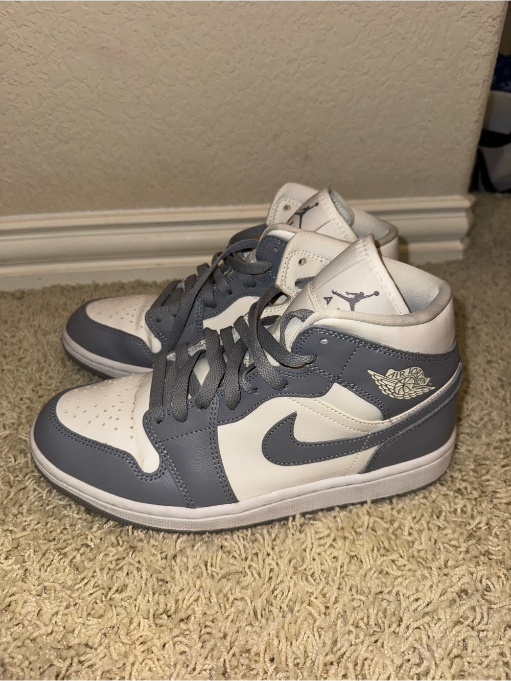 Air Jordan 1 Mid Grey and White Sneakers